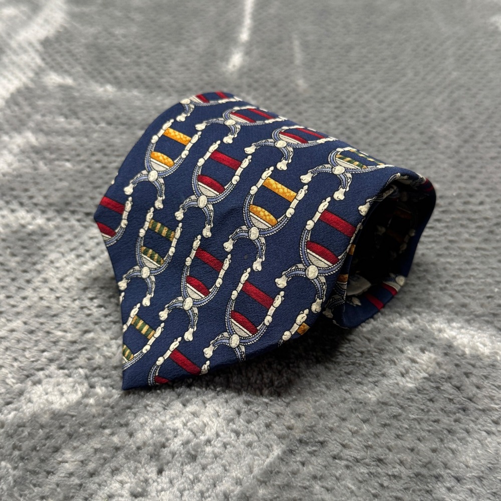 UNICEF Men Silk Tie Navy Blue Renaissance Throne Chair Novelty Print Made in USA